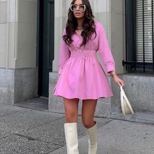 Zara hot pink long sleeve dress